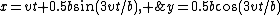 $x=vt+0.5b\sin(3vt/b), \;\;y=0.5b\cos(3vt/b)$