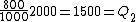 \frac{800}{1000}2000=1500=Q_{2}