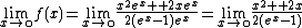 \lim_{x\to\0}f(x)=\lim_{x\to\0}\frac{x^2e^x+ 2xe^x}{2(e^x-1)e^x}=\lim_{x\to\0}\frac{x^2+ 2x}{2(e^x-1)}