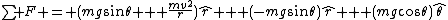 \sum F = (mg\sin\theta + \frac{mv^2}{r})\hat{r} + (-mg\sin\theta)\hat{r} + (mg\cos\theta)\hat{\theta}