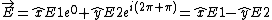 \vec{E}=\hat{x}E1e^{0}+\hat{y}E2e^{i(2\pi+\pi)}=\hat{x}E1-\hat{y}E2