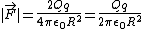 |\vec{F}|=\frac{2Qq}{4\pi\epsilon_0R^2}=\frac{Qq}{2\pi\epsilon_0R^2}