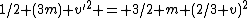 1/2 (3m) v'^2 = 3/2 m (2/3 v)^2