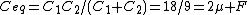 C_{eq}=C_1C_2/(C_1+C_2)=18/9=2\mu F