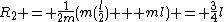 R_2 = \frac{1}{2m}(m(\frac{l}{2}) + ml) = \frac{3}{4}l