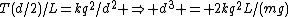 T(d/2)/L=kq^2/d^2 \Rightarrow d^3 = 2kq^2L/(mg)