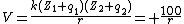 V=\frac{k(Z_1 q_1)(Z_2 q_2)}{r}= \frac{100}{r}