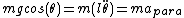 mgcos(\theta)=m(l\ddot{\theta})=ma_{para}